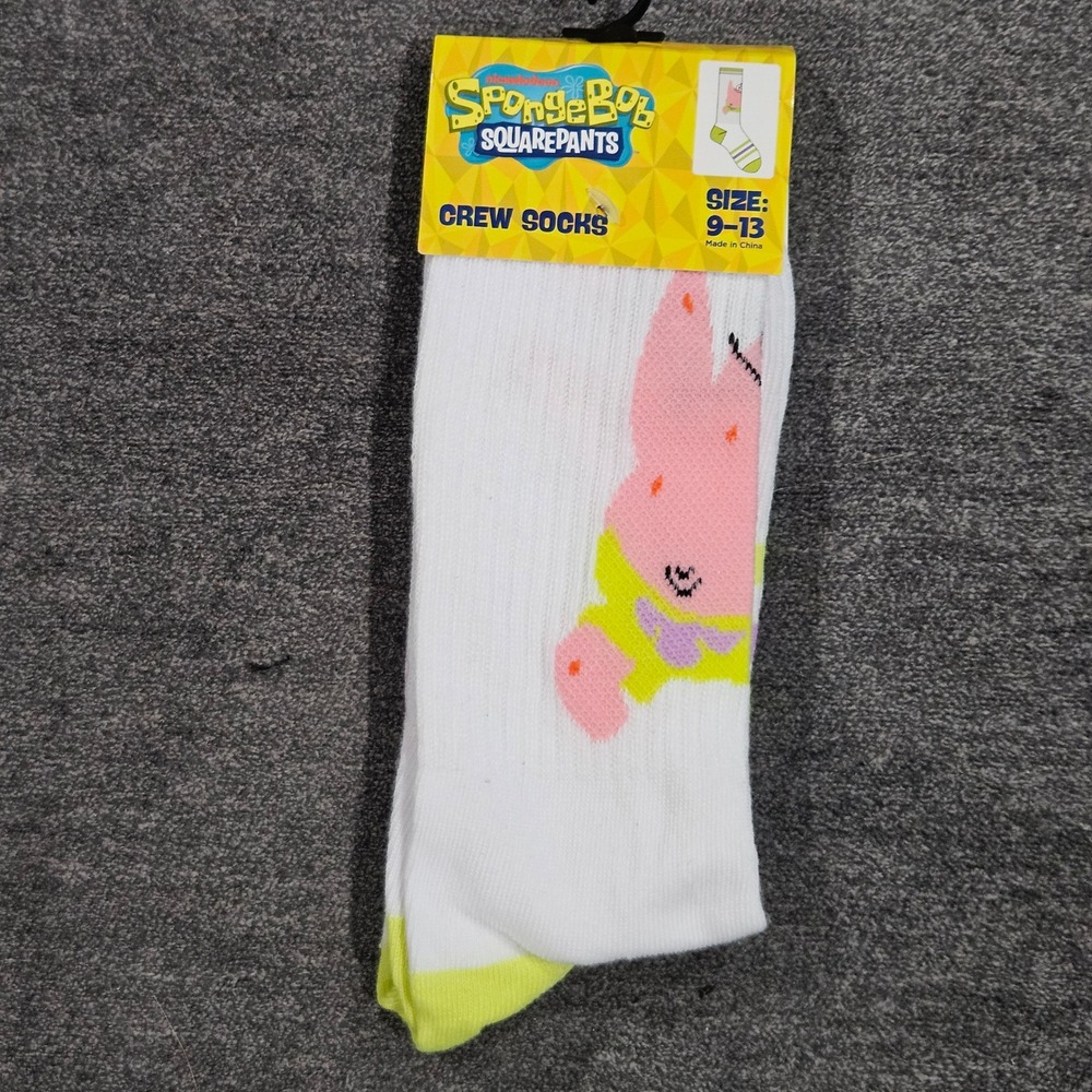 Nickelodeon SpongeBob SquarePants Patrick Star Crew Socks White Mens Size 9-13